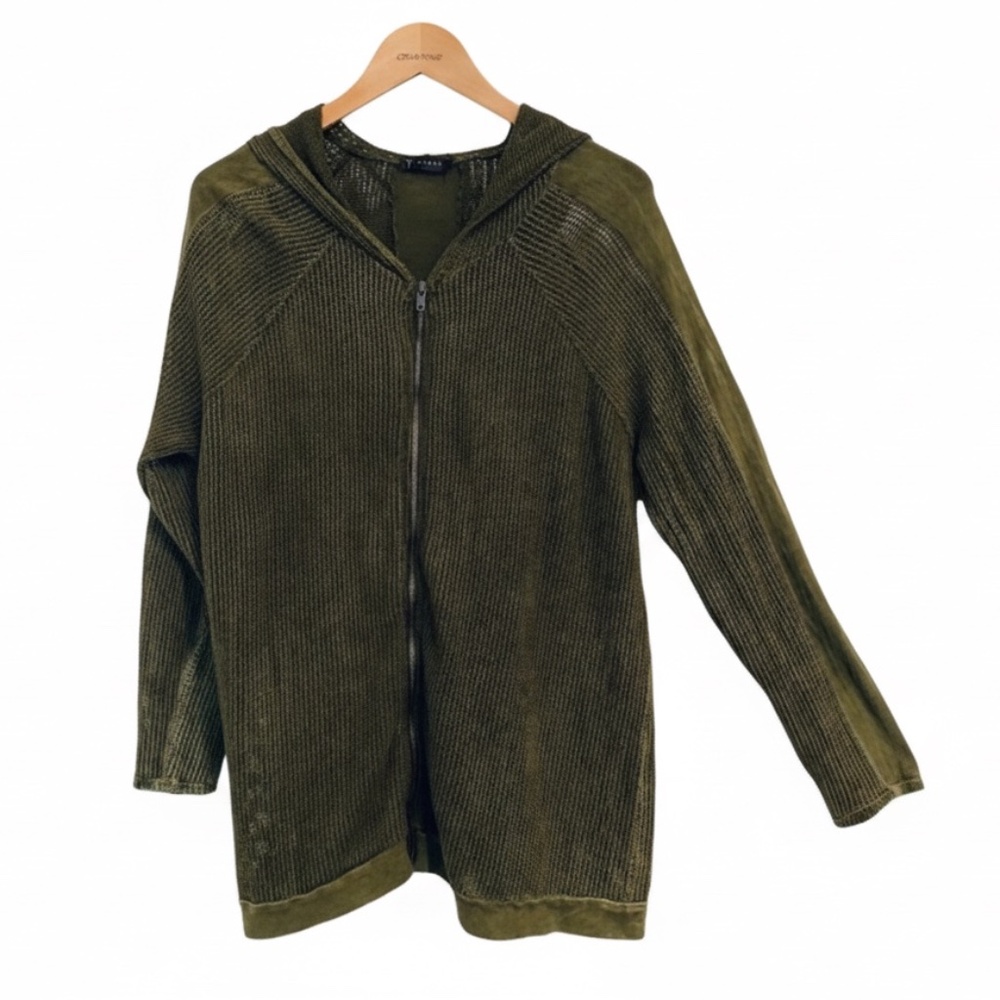olive  Green Mesh Zip front jacket, distressed. Size Large.
